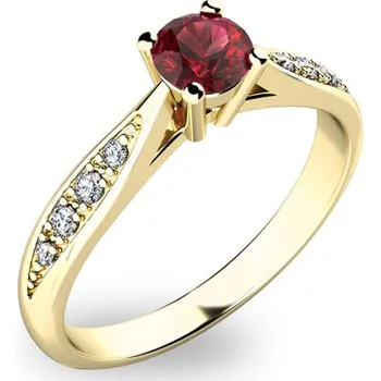 Prsten Dámský prsten žluté zlato 585/1000 přírodní diamant 0.250 ct G/SI českým granát 10745Z-GRN velikost 53