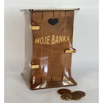 Pokladnička Pokladna kadibudka dřevěná tmavá s nápisem - Moje banka