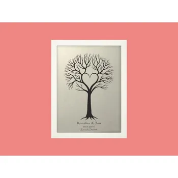 Svatební dekorace Svatební strom 4 se jmény v bílém rámu 33 x 43 cm