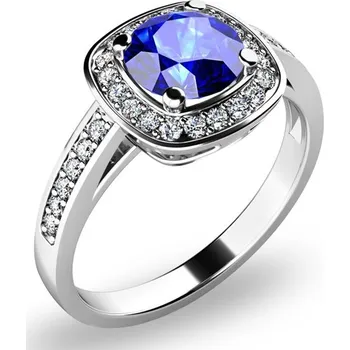 Prsten Dámský prsten bílé zlato 585/1000 přírodní diamant 0.90 ct G/SI tanzanitem a brilianty tanzanit 10766-B-TAN velikost 60