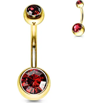 Piercing Atreya Zlatý piercing do pupíku s kamínky Barva: Červená, Velikost: 1,6 mm, Velikost koncovky: 5 & 8 mm