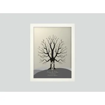 Svatební dekorace Svatební strom 6 se jmény v bílém rámu 33 x 43 cm