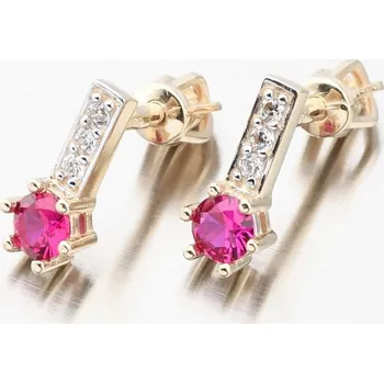 Náušnice Dámské náušnice žluté zlato 585 zirkon s rubín a 52GZ-8057-ZL-RUB