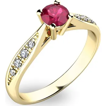 Prsten Dámský prsten žluté zlato 585/1000 přírodní diamant 0.300 ct G/SI rubín 10745Z-RUB velikost 65
