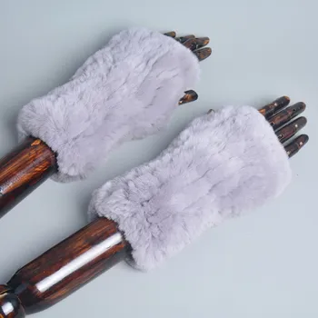 Rukavice Zimní dámské luxusní rukavice bez prstů z pravého "králíka" - jednobarevné Barva: Šedá