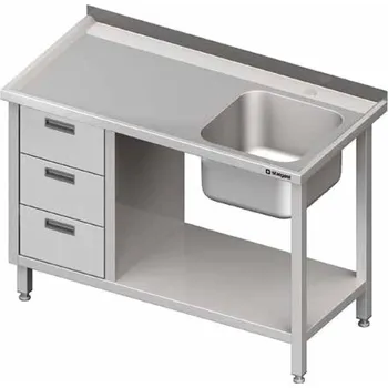 Dětský stůl Stůl s jednokomorovým dřezem z pravé strany, s blokem tří zásuvek a policí 1800x700x850 mm | STALGAST, 982367180
