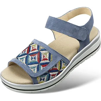 Dámská zdravotní obuv Pohodlné dámské kožené sandály s modrým vzorem, s pásky na suchý zip, lehké, vzdušné, letní, měkké, prodyšné, letní obuv, modrá: 39
