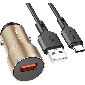 Borofone Wisdom nabíječka do auta BZ19A / 18 W / USB-C kabel - zlatá