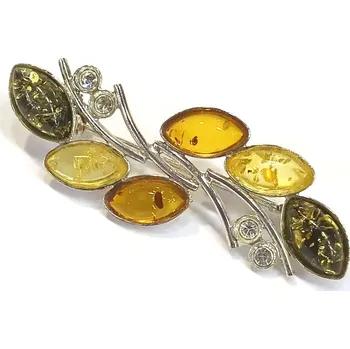 Brož stříbrná brož s jantarem ABE56