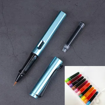 Elegantní pero na kaligrafii s měkkým štětcem - Modrá - 10 inkoustu