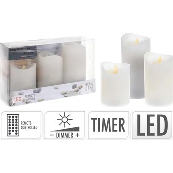 Svíčka LED svíčka set 3ks 75x100/75x125/75x,150 s reálným plamenem a časovačem, bílá