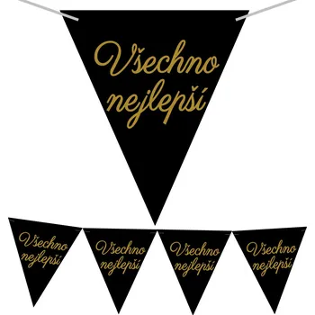 Vlaječková girlanda Všechno nejlepší - Černo-zlatá 225 x 17cm