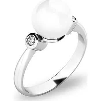 Prsten Dámský prsten bílé zlato 585/1000 přírodní diamant 0.054 ct perla a brilianty 10867-B-FW velikost 49