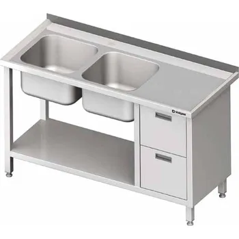 Dětský stůl Stůl s dvoukomorovým dřezem po levé straně s blokem dvou zásuvek a policí 1700x700x850 mm | STALGAST, 981087170