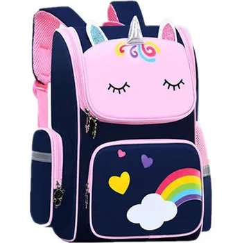 Dětský batoh Dívčí školní batoh s jednorožcem - Modrá-1
