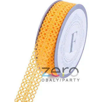 Stuha Stuha jutová 2,5 cm x 10 m - tm. žlutá (vzor krajka)