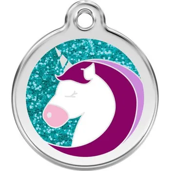 psí známka Red Dingo Známka – Unicorn Glitter Aqua – Jednorožec aqua třpytivý velikost známky L - 37 mm