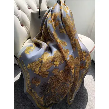 Šátek Hedvábný šátek šedo-zlatý 110x110 cm v dárkovém balení, HEDVÁBNÝ SVĚT