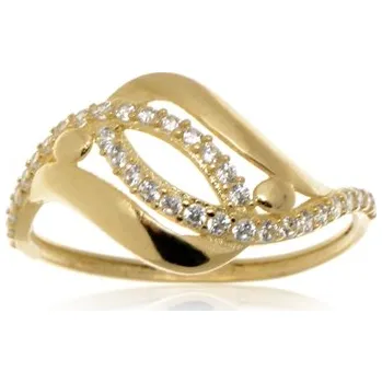 Prsten Dámský prsten ze žlutého zlata s čirými zirkony PR0486F + DÁREK ZDARMA