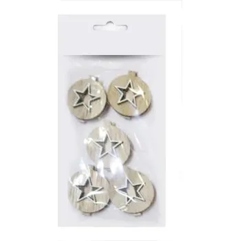 Vánoční dekorace Dekorace dřevo 5 ks 45 mm hvězda kolíček, přírodní