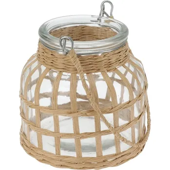 Lucerna Lampa skleněná s uchem a lýkem, čirá – 120×120 mm