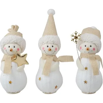 Vánoční dekorace Sněhulák pletený 170 mm béžová, bílá, na postavení mix