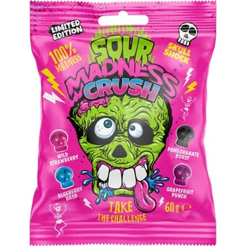 Bonbon Extra kyselý drops SOUR MADNESS 60 g mix příchutí - pouze doprodej (drops ve tvaru lebky / mix příchutí)