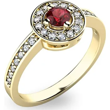 Prsten Dámský prsten žluté zlato 585/1000 přírodní diamant 0.150 ct G/SI českým granát 10802Z-GRN velikost 62