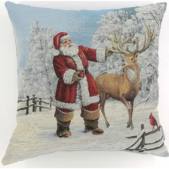 Dekorativní polštářek BYTEMA Vánoční gobelínový povlak SANTA S JELENY 45 x 45 cm