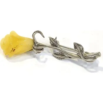 Brož stříbrná brož s jantarem ABE54