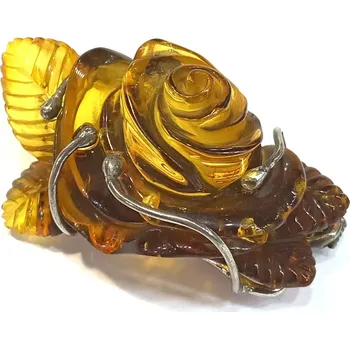 Brož stříbrná brož s jantarem L257