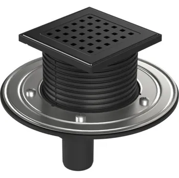 Podlahová vpusť spodní černá D40, nerez příruba, mřížka GATE černá