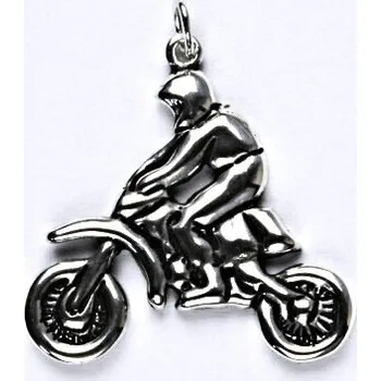 Přívěsek Stříbrný přívěsek jezdec motocross - P233 (Stříbrná motorka přívěsek)