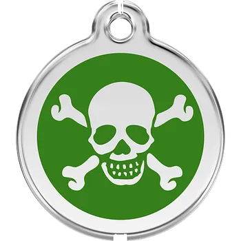 psí známka Red Dingo známka – Cross Bone Green – Lebka zelená velikost známky L - 37 mm