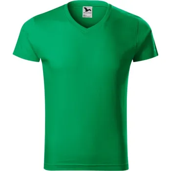 Pánské tričko MALFINI Tričko Slim Fit V-neck 146, krátký rukáv, pánské MAL-1461616 XL Zelená středně