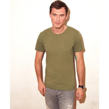 Olivové pánské tričko z česané bavlny Ikonický rukáv Fruit of the Loom Fruit of the Loom kaki 2467011