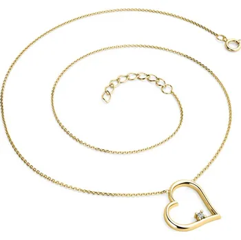 Náhrdelník Dámský náhrdelník přírodní diamant 0.027 ct G/SI srdce s briliantem - žluté zlato 10875-NH01-ZL délka 40 cm