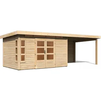 Zahradní domek Dřevěný domek KARIBU KASTORF 7 + přístavek 320 cm včetně zadní stěny (31558) natur LG3595