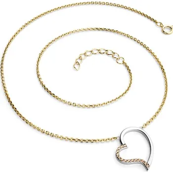 Náhrdelník Dámský náhrdelník zlato mix 585/1000 přírodní diamant 0.082 ct srdce s Champagne 10948-NH01-ZLB-Champ délka 42 cm