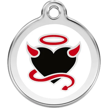 psí známka Red Dingo známka – Devil Heart White – Ďábelské srdce bílé velikost známky L - 37 mm