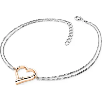 Šperk Dámský náramek přírodní diamant 0.012 ct G/SI srdce a briliantem 10917-NR02-BCV délka 19 cm