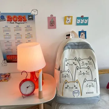 Dětský batoh Dívčí batoh s kočičím motivem - Nebesky modré dámské kabelky,42 x 14 x 30 cm