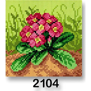 Vyšívací vzor Vyšívací předloha, obrázek na vyšívání 70244/2104, květiny 3, růžové na zelené, 15x15cm