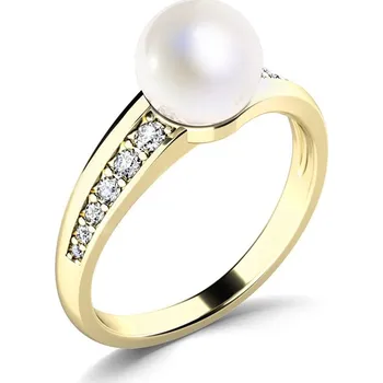 Prsten Dámský prsten přírodní diamant 0.156 ct bílá perla a brilianty 140012-ZL-FW-DIA velikost 52