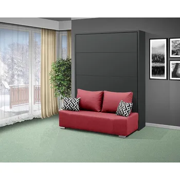 Postel Nabytekmorava Motorová výklopná postel s pohovkou VS 21065 MOT 160x200 cm barevné kombinace: Antracit / dveře antracit, barva pohovky: Savana červená