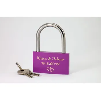 Visací zámek Zámek lásky se jmény - fuchsiový