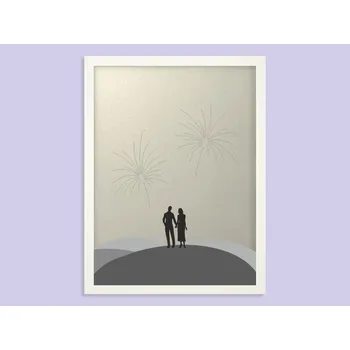 Svatební dekorace Svatební ohňostroj hostů v bílém rámu 43 x 53 cm