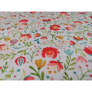 BYTEMA Bavlněná látka LIDOVÉ MOTIVY bílá šíře 150 cm