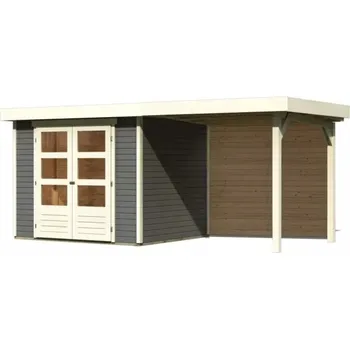 Zahradní domek Dřevěný domek KARIBU ASKOLA 3 + přístavek 240 cm včetně zadní stěny (9171) terragrau LG3232