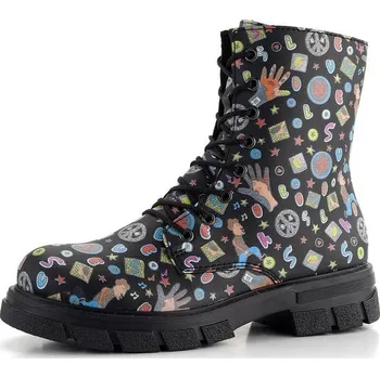 Dámské kozačky Rieker šněrovací kotník na hrubé podešvi černý s potiskem Z9120-90 - 38 | P678157